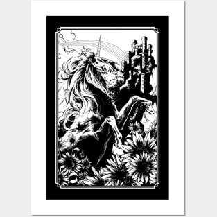 Dark fantasy unicorn sunflowers horse horror skull Posters and Art